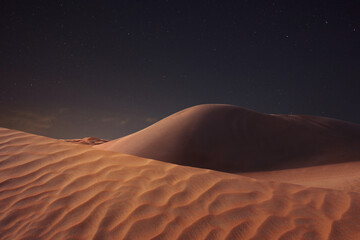 Scenic view of sandy desert under starry sky in night