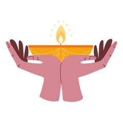 Poster - hands with diya lamp