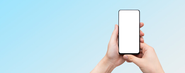 Smartphone with blank screen, copy space banner