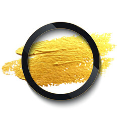 Poster - Black ring border on golden brush stroke, 3d frame of round geometric shape, gold splash