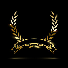 Wall Mural - laurel wreath with golden ribbon frame, medal for winner champion, symbol of victory