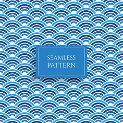 Wall Mural - Wave seamless pattern, blue abstract sea water texture surface with seamless pattern text