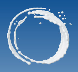 Splash of milk, splashing yogurt illustration, isolated on blue background, splash of yogurt 3d rendering