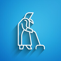 Sticker - White line Grandmother icon isolated on blue background. Long shadow. Vector