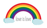 Fototapeta Tęcza - Rainbow with clouds. Love is love.