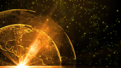 Digital orange planet of Earth, 3D animation