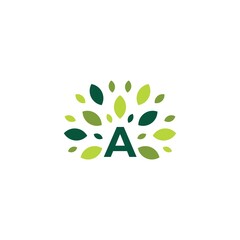 Wall Mural - a letter tree leaf nature mark green logo vector icon illustration