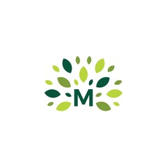 Wall Mural - m letter tree leaf nature mark green logo vector icon illustration