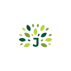 Wall Mural - j letter tree leaf nature mark green logo vector icon illustration
