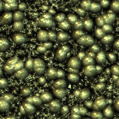 Wall Mural - Tarnished green golden metallic bubbles of baubles seamless texture 3D illustration