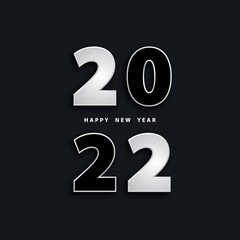 Wall Mural - Happy new year 2022. Festive black background with silver numbers 3D. Vector illustration in realistic style. Holiday banner. Luxury design poster, cover, wallpaper. Stock.