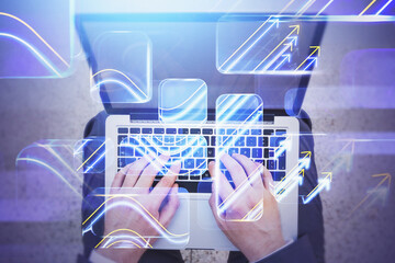 Poster - Businessman wearing formal suit is typing message on laptop
