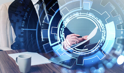 Poster - Businessman wearing formal suit is taking notes on paper