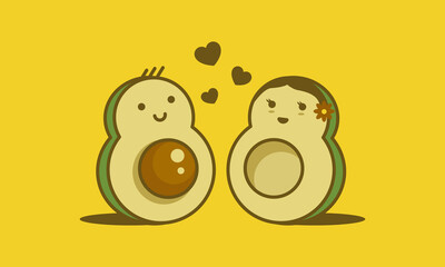 Wall Mural - Cute Kawaii Doodle of Couple Avocado Falling in Love. Great to place on children or girl's t-shirt design.