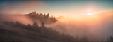 Fototapeta Na drzwi - Panorama of valley covered with fog in a light