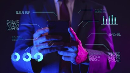 Aufkleber - business finance investment and digital technology, business man using mobile phone futuristic graph