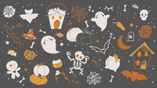 Happy And Cute Halloween Elements Set. -  Separate Elements.