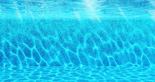 Underwater Swimming Pool Background. Empty Swimming Pool With Sunlight And Caustic. 3d Rendering