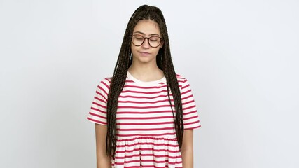 Wall Mural - Teenager girl with braids with glasses. Portratit over isolated background