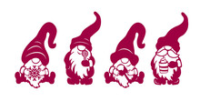 Four Vector Stencils Of Gnomes For Cutting. Window Decoration, Gnome Protrusion.