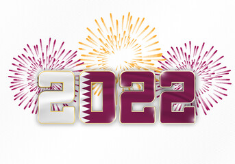 Wall Mural - 2022 New Year background with national flag of qatar and fireworks