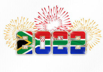 Sticker - 2022 New Year background with national flag of South africa and fireworks