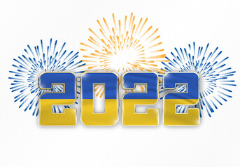 Sticker - 2022 New Year background with national flag of Ukraine and fireworks