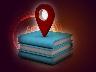 Fototapete - Books with position marker isolated . 3d illustration