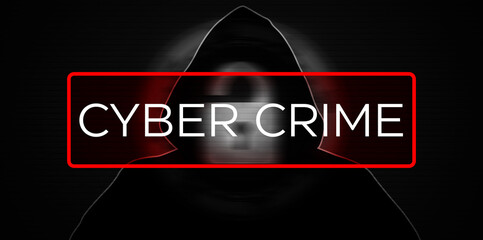 Poster - Cyber Crime Concept Background with Blurry lock and hacker. Modern Cyber security and hacking concept backdrop