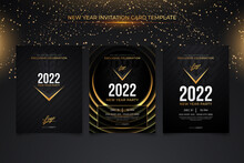 New Year Invitation Card Template With Black Gold Background