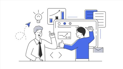 Wall Mural - white collar man give advise to young intern. flat metaphor cartoon concept. simple style 2d animati