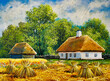 Oil paintings rural landscape, old village, landscape with a house in the background