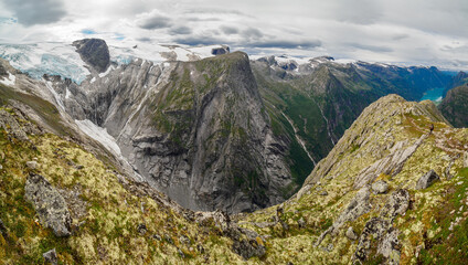 Wall Mural - Views of peaks and glacier from Kattanakken, Jostedalsbreen National Park, Norway.