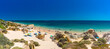 Panoramic aerial view of Praia Da Gale beach, near Albufeira and Armacao De Pera, Algarve, Portugal