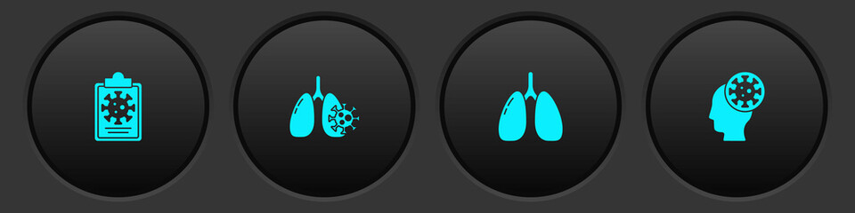 Sticker - Set Clipboard with blood test results, Virus cells in lung, Lungs and Human and virus icon. Vector