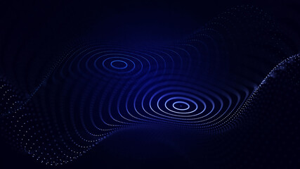 Wall Mural - A wave of technology intertwined with dots and lines. Internet explorer of big data. 3D rendering.