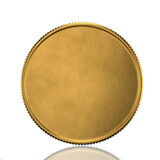 Fototapeta  - Blank template for gold coin or medal with metallic texture. Front view. 3d render.