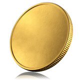 Fototapeta  - Blank template for gold coin or medal with metallic texture. The coin is turned sideways. 3d render.