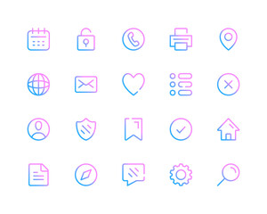 Aufkleber - User interface line icons. Basic UI pictograms. Set of modern outline symbols collection. Minimal thin line design. Trendy gradient style graphic elements. Vector line icons set