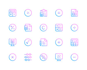 Poster - Calculation line icons. Calculator pictograms. Set of modern outline symbols collection. Minimal thin line design. Trendy gradient style graphic elements. Vector line icons set
