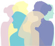 © BeatrizLópezGallego - Ilustración, siluetas multicolor, conjunto de personas, diversidad. Rosa, amarillo, turquesa, anaranjado, morado y verde.