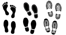 Foot Print Vector Illustration Set With Shoes Bare Feet And Boot Print