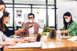 © Art_Photo - Group of professional business meeting in quarantine for coronavirus wearing protective mask with social distancing.Creative business planning and brainstorm with laptop computer at office