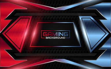 Fototapete - Abstract light futuristic red and blue gaming background with modern esport shapes. Vector design template technology concept can use element game banner, sport poster, cyber wallpaper, web
