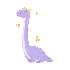 Sticker - Cute adorable Brontosaurus animal. Lovely dino for nursery, t-shirt, book, print, poster design cartoon vector illustration