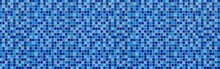 Panorama Of Vintage Blue Mosaic Kitchen Wall Pattern And Background Seamless