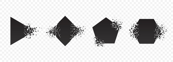 Wall Mural - shape explosion broken and shattered flat style design vector illustration set isolated on transpare