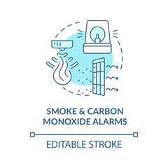 Smoke and carbon monoxide alarms blue concept icon. Combination alarm abstract idea thin line illustration. Fire and gas sensor detection. Vector isolated outline color drawing. Editable stroke