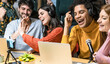 © Alessandro Biascioli - Young people recording a podcast using microphone and laptop from home studio - Youth millennial generation and technology concept