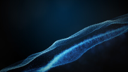 Poster - Digital particle wave and light abstract background, 3d rendering animation 4k